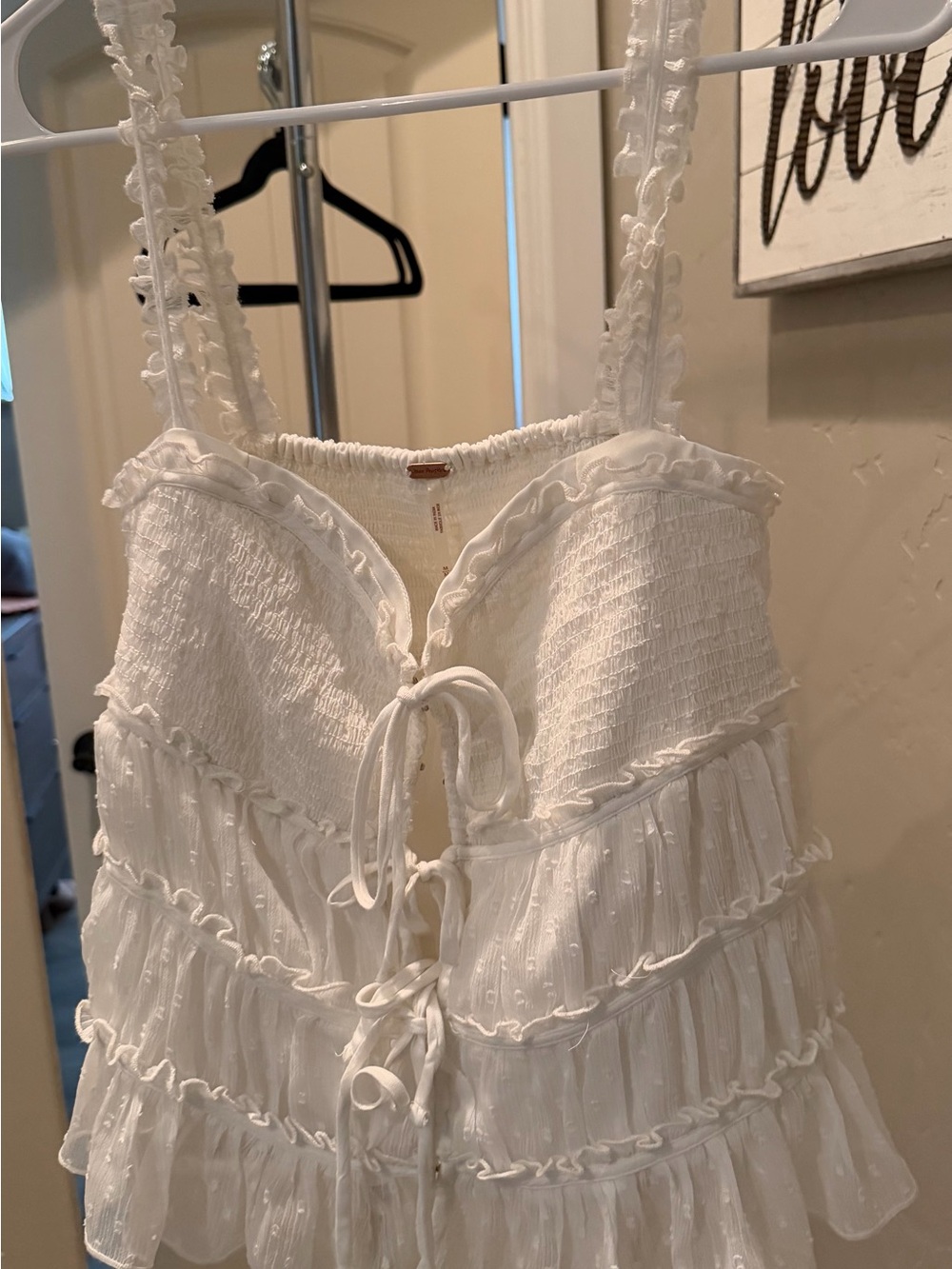 Free People ivory ruffle tank LN